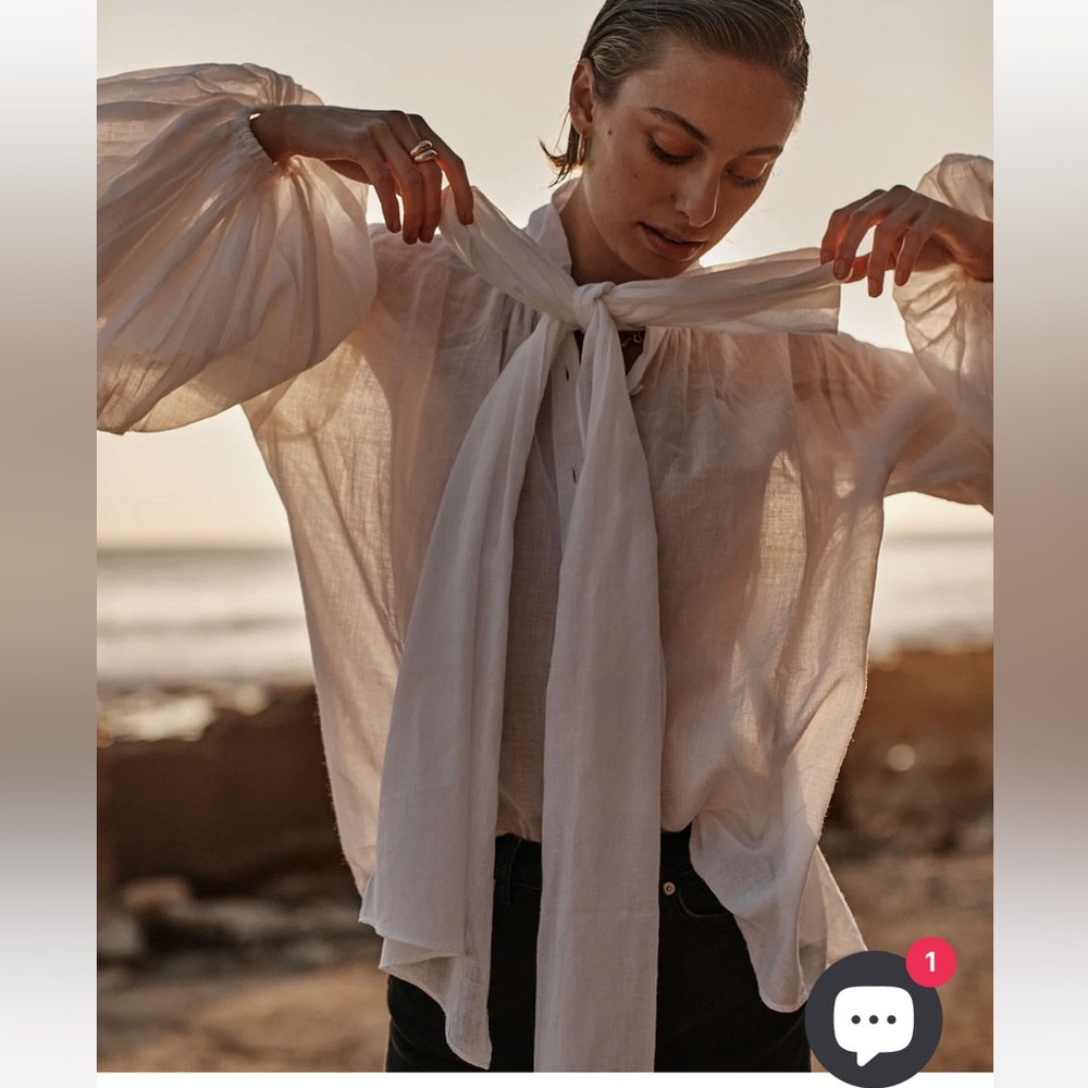 Future Primitive Gauze Elegant White Sheer Blouse with Bow Tie